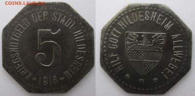 Нотгельды Германии. Обзорная тема. - 5 пф. 1918г железо Хильдесхайм.JPG