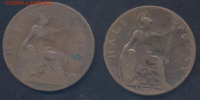 2 пенни 1909 г. 8.08.2025 г. 22 -00 МСК. - Британия полпенни