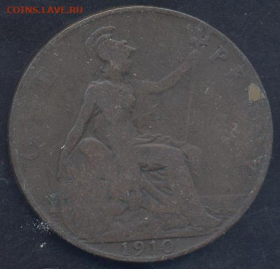 Британия 1 пенни 1910 г. 8.08.2025 г. 22 -00 МСК. - Британия1