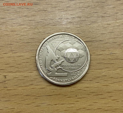 США 1$ доллар 2019 двор D Вакцина против полиомиелита - ssha_1_dollar_2019_dvor_d_amerikanskie_innovacii_pensilvanija_vakcina_protiv_poliomielita_unc