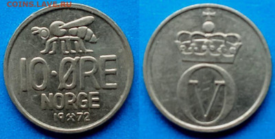 Норвегия - 10 эре 1972 года (Пчела) до 12.08 - Норвегия 10 эре, 1972