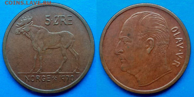Норвегия - 5 эре 1970 года (Лось) до 22.08 - Норвегия 5 эре, 1970