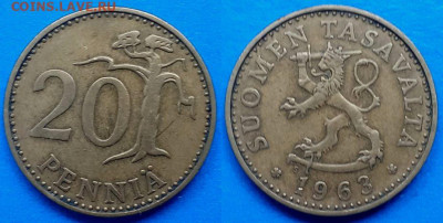 Финляндия - 20 пенни 1963 года до 22.08 - Финляндия 20 пенни, 1963