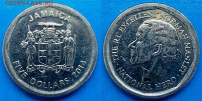 Ямайка - 5 долларов 2014 года до 22.08 - Ямайка 5 долларов, 2014