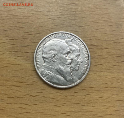 Баден 2 марки 1906 50 лет свадьбе Фридриха I Луизы Прусской - baden_2_marki_1906_50_let_svadbe_fridrikha_i_i_luizy_prusskoj_xf_aunc_germanskaja_imperija_serebro