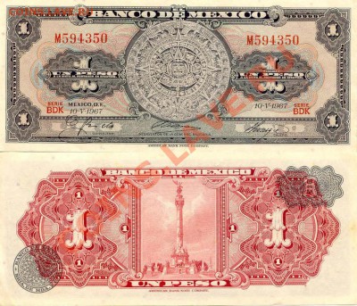 Боны Мексики 60-х Лот 2шт.  до 18.02.12.  21-00(мск) - Mexico_1Peso_1967