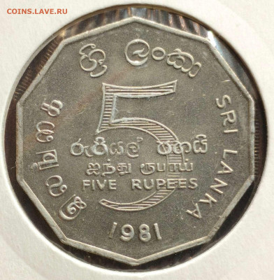 5 рупий 1981г. Шри-Ланка,UNC, до 23.08.25г. 22:00мск - 1000001006_11zon