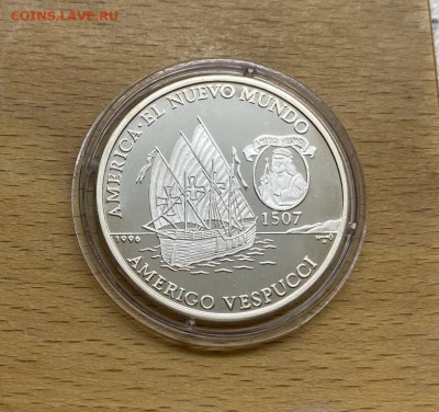 Куба 10 песо 1996 Америго Веспуччи Корабль Пруф Proof капсул - kuba_10_peso_1996_amerigo_vespuchchi_korabl_parusnik_flot_krona_shajba_serebro_proof_pruf