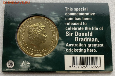 Крона Шайба Австралия 5$ долларов 2001 Крикет Дональд Брэдме - krona_shajba_avstralija_5_dollarov_2001_kriket_donald_bredmen_unc_sport_buklet_blister (1)