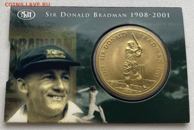 Крона Шайба Австралия 5$ долларов 2001 Крикет Дональд Брэдме - krona_shajba_avstralija_5_dollarov_2001_kriket_donald_bredmen_unc_sport_buklet_blister