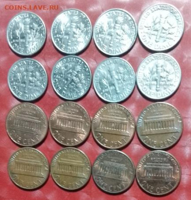 США: Даймы (10центов) 8шт+Одноцентовики 8шт Фикс 24.09.24 - США Даймы 8шт+Центы 8шт 24.09.24 P