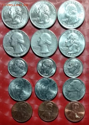 США 15 монет-Квотеры 6шт, Даймы3шт, Никель3шт,1центы3шт Фикс - США 15монет  Квотеры6, Даймы3, Никель3, Центы3 09.03.25 А