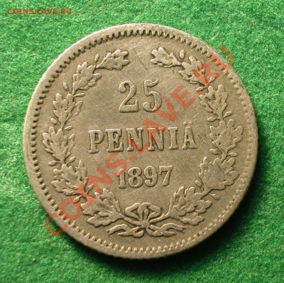25 пенни Рус. Фин.  1897 г.  до  21.02.2012  22-00 МСК - 25 пенни 1897г реверс