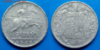 Испания - 5 сентимо 1945 года до 31.08 - Испания 5 сентимо, 1945   20