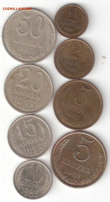 Набор подборки СССР 1983: 50к,20к,15к,10к,5к,3к,2к,1к - 1983-8шт Р соин
