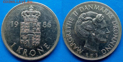 Дания - 1 крона 1986 года до 31.08 - Дания 1 крона, 1986  30