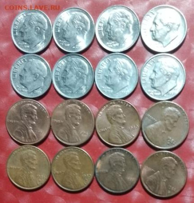 США: Даймы (10центов) 8шт+Одноцентовики 8шт Фикс 24.09.24 - США Даймы 8шт+Центы 8шт 24.09.24 A