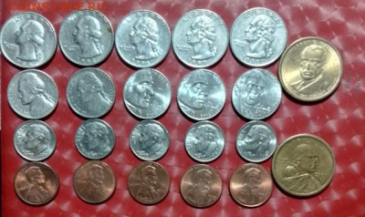США: 22 монеты: Доллары,Квотеры,Даймы 10ц, Никель 5ц, Центы - США 22 монеты 24.04.25 А