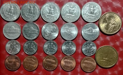 США: 22 монеты: Доллары,Квотеры,Даймы 10ц, Никель 5ц, Центы - США 22 монеты 24.04.25 Р