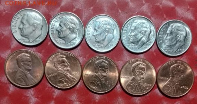 США: Даймы (10центов) 5шт+Одноцентовики 5шт Фикс - США Даймы 5шт+Одноцентовики 5шт A