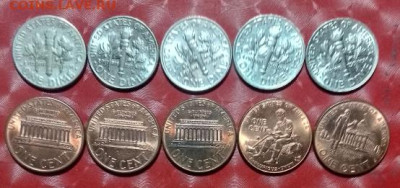 США: Даймы (10центов) 5шт+Одноцентовики 5шт Фикс - США Даймы 5шт+Одноцентовики 5шт P