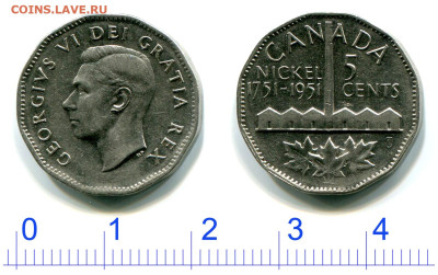 ЗАНИМАТЕЛЬНАЯ НУМИЗМАТИКА - Канада 5 центов 1951 =200 лет добычи никеля