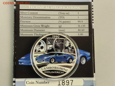 1 доллар 2006 Тувалу. Lamborghini Countach, Ag999, до 15.09 - Ю Ламборджини-2