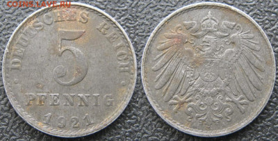 Германия 5 пфеннигов 1921 А до 27-09-25 в 22:00 - 23.18. -Германия 5 пфеннигов 1921 A    175-к17-5595
