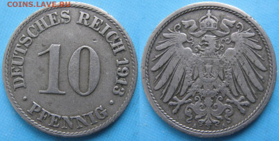Германия 10 пфеннигов 1913 А до 27-09-25 в 22:00 - 23.25. -Германия 10 пфеннигов 1913 A     160-кл2-5883