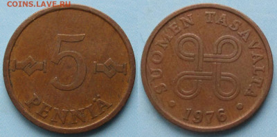 фикс Финляндия 1 и 5 пенни 1963-1976 до 29-09-25 в 22:00 - Финляндия 5 пенни 1976    170-к151-11620