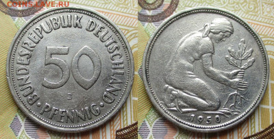 Германия 50 пфеннигов 1950 J до 01-10-25 в 22:00 - ФРГ 50 пфеннигов 1950 J    178-к192-13484
