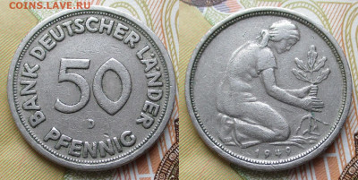 Германия 50 пфеннигов 1949 D до 01-10-25 в 22:00 - ФРГ 50 пфеннигов 1949 D    240-к180-11575