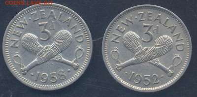 Новая Зеландия 3 пенса 1958 г. 30.09.2025 г. 22 -00 МСК. - Зеландия 3 пенса