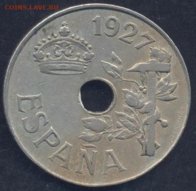 Испания 25 центаво 1927 г.30.09.2025 г. 22 -00 МСК. - Испания 25 1