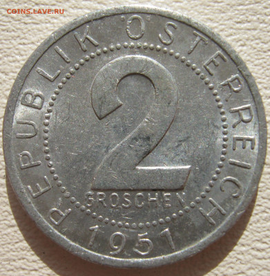 Австрия 2 гроша 1951 герб: одноглавый орёл, серп, молот 3.10 - IMG_3228.JPG
