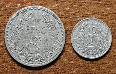 Чили, 1 песо 1933г. и 10 сантивос 1938г. до 04.10. - 20240202_111151