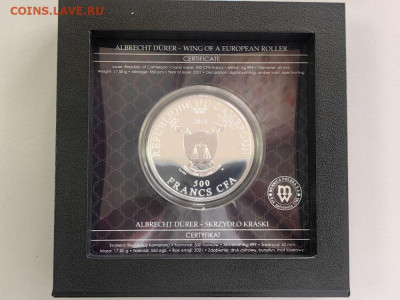 500фр 2021 Камерун Дюрер Крыло Сизоворонки, Ag999, до 12.10 - Ч Дюрер Крыло-4