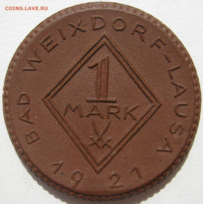 Германия Бад Вейксдорф-Лауса нотгельд 1 марка 1921 Асклепий - IMG_3294.JPG