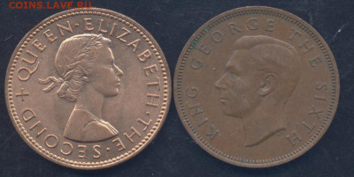 2 пенни 1952 г.10.10.2025 г. 22 -00 МСК. - Н.Зеландия полпенни1