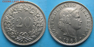 Швейцария 20 раппен 1966 до 15-10-25 в 22:00 - Швейцария 20 раппен 1966     8159