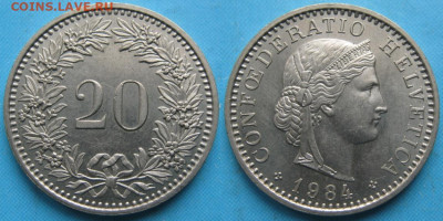 Швейцария 20 раппен 1984 до 15-10-25 в 22:00 - Швейцария 20 раппен 1984     8161