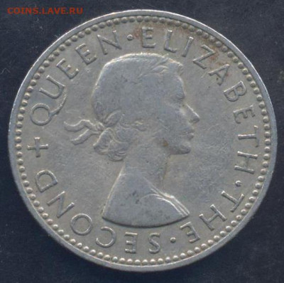 Новая Зеландия 1 шиллинг 1965 г.13.10.2025 г. 22 -00 МСК. - Н.З. 6 пенсов1