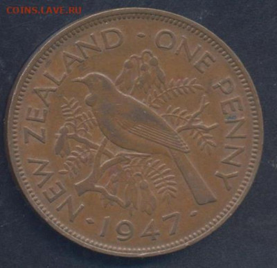 Новая Зеландия 1 пенни 1947 г. 13.10.2025 г. 22 -00 МСК. - Н.З. пенни