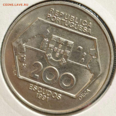 200 э. Португалия 1991,юбилейная,UNC,до 18.10.25, 22:00мск - 1000006293_11zon