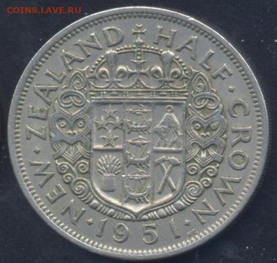 2 кроны 1951 г.20.10.2025 г. 22 -00 МСК. - Зеландия полкроны