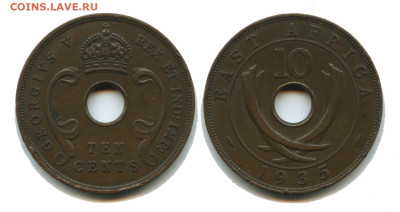 Восточная Африка 10 центов 1935, 22.00 мск 24.10.2925 года - Восточная Африка 10 центов 1935