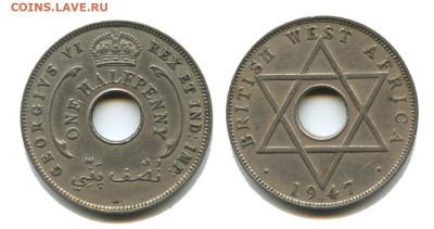 Британская Западная Африка пол пенни 1947 Н, 22.00 мск 24.10 - Бр Зап Африка пол пенни 1947 Н