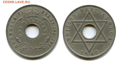 Британская Западная Африка пол пенни 1947 KN, 22.00 мск 24.1 - Бр Зап Африка пол пенни 1947 KN