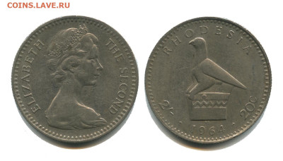 20 центов 1964, 22.00 мск 24.10.2925 года - Родезия 2 шиллинга 20 центов 1964