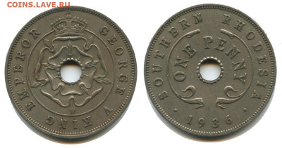 Южная Родезия 1 пенни 1936, 22.00 мск 24.10.2925 года - Южная Родезия пенни 1936